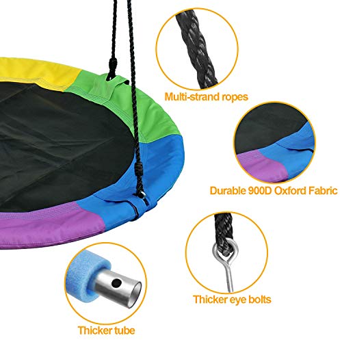 Treeswin Saucer Tree Swing 40 Inch, 700 lb Weight Capacity Outdoor Flying Swing with Tree Strap, 900D Oxford Fabric Waterproof Durable Steel Frame and Carabiner for Playground and Backyard (Rainbow)