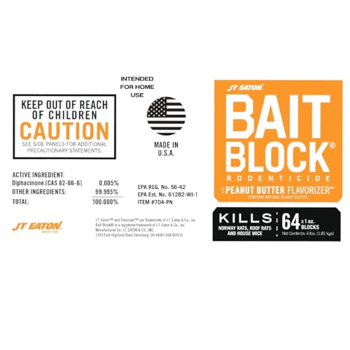 JT Eaton 704PN Bait Block Anticoagulant Rodenticide, Peanut Butter