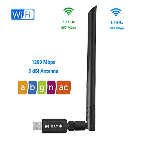 Realtek RTL8812BU USB Wireless Adapter 1200 Mbps with 5 dBi Antenna Dual Band AC1200 WiFi Dongle IEEE 802.11 a b g n ac for Laptop Desktop USB 3.0 Network Adapter Support Windows 10 Mac