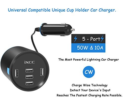 Holiday-Gift-Choice-iXCC-50W10A-5-Port-Car-Charger-Cup-Holder-Multi-USB-Car-Charging-Port-Univeral-Fast-Charger-Adapter-for-iPhone-8-7-6s-Plus-iPad-Air-Pro-mini-Galaxy-S8-for-Family-Road-Trip