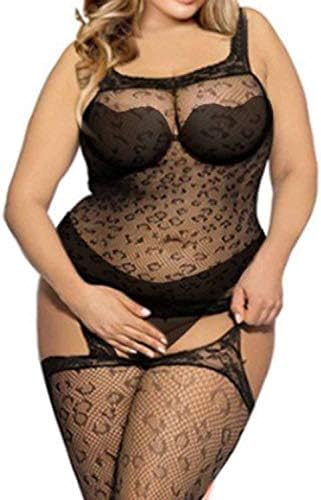Vivilover Womens Lingerie Curvy Lines Pattern Plus Size Fishnet Bodystocking Black