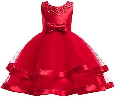 Kids Toddler Baby Girls Dresses,Sleeveless Solid Lace Bowknot Princess Party Formal Clothes 3-7 Years