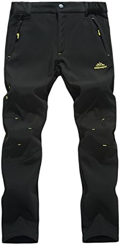 Rewalker Outdoor Windproof Waterproof Hiking Snow Ski Pants Soft Shell Fleece For Men Women (Men-Black, XL)