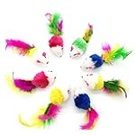 kelier Funny Pet Toys Plush Mouses - Rainbow feathers Tails, Set of 20