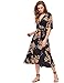 Milumia Women's Boho Deep V Neck Floral Chiffon Wrap Split Long Dress Black XL