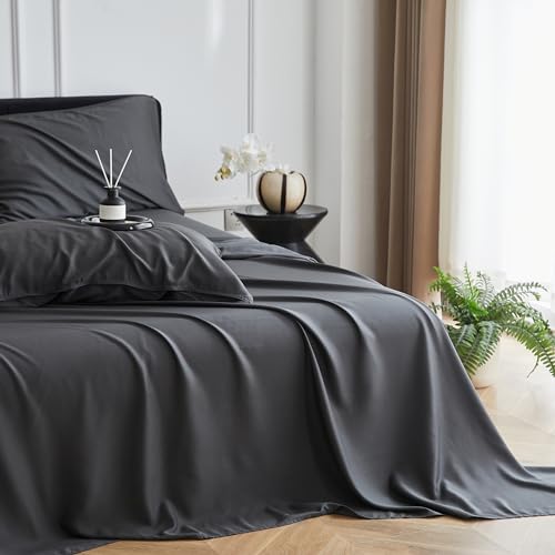 Simple&Opulence 100% Viscose from Bamboo Sheet Set 4Pcs, Cooling for Hot Sleepers, Soft Breathable Bed Sheets Set, 15" (38cm) Deep Pockets, Luxury Hotel Silky Bedding Sheets (Dark Grey,Queen)