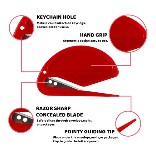 MUXGOA 5 Different Colors Letter Openers,Envelope Opener Plastic Mail Opener with Blade Paper Knife with 5 Different Colors Key Chain Assecories