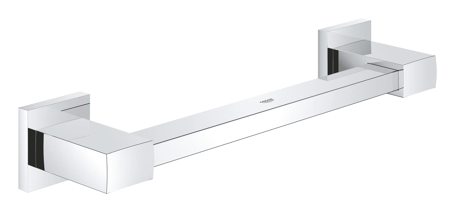GROHE Start Cube Grip Bar – Bathroom Wall Mounted Bathtub or Shower Handle (Metal Material, Concealed Fastening, Including Screws and Dowels, Durable Sparkling Sheen), Size 354 mm, Chrome, 41094000
