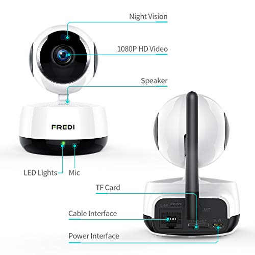 FREDI Wireless Camera Baby Monitor 1080P HD WiFi IP Camera with Two-Way Talking,Infrared Night Vision,Pan Tilt,P2P WPS Ir-Cut Nanny Security Camera Motion Detection