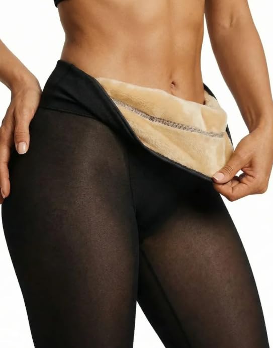 Meia Calça Térmica Feminina Translúcida Peluciada Forrada Cintura Alta com Pezinho