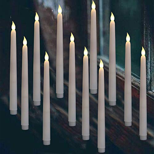 10Pack Flameless Taper Candle,Ivory WAX Coverd, 11-Inch, for Candle Holders and Candlesticks,for Wedding ,Patry,Hotel ,Windows Candles