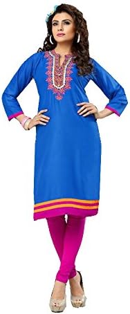 Jayayamala Ladies Blue Cotton Scoop Neck Embroidered tunic Dress/Button tunic (XXL)