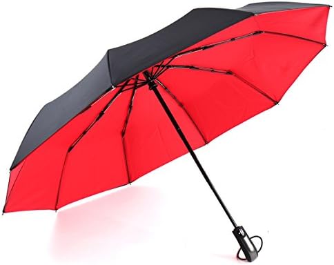 Double Layer Compact Umbrella,Uopasd Windproof Travel Umbrella with 10 Ribs Auto Open Close(Red/Black)