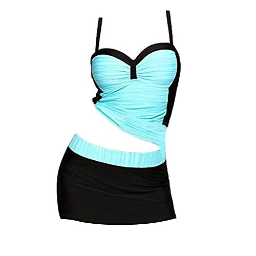 Yinhua Women's Printed Two Pieces Swimwear Tankini Swimsuits Tankini Set with Panty Skirt (Green, L) - Thumbnail 3