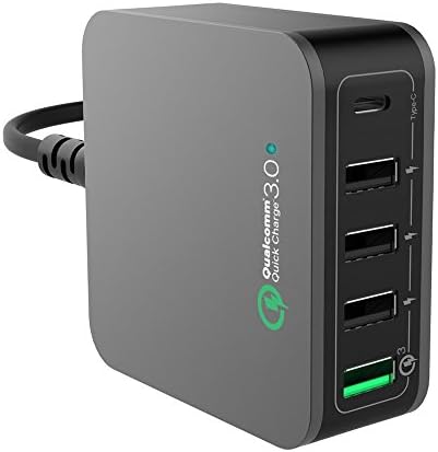 Type-C USB Charging Station, Vonetone UL Certified 5-Port 40W Qualcomm Quick Charge 3.0 SmartIC USB C Wall Charger Hub for iPhone X / 8 / 7 / Plus, iPod, Samsung Galaxy S8 / S8 Plus and More - Grey