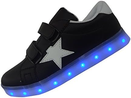 DAYOUT Unique Star Patchwork Unisex Child LED Shoes For Kids Boys Girls Luminous Sneakers (US 3/EU 34, Black)