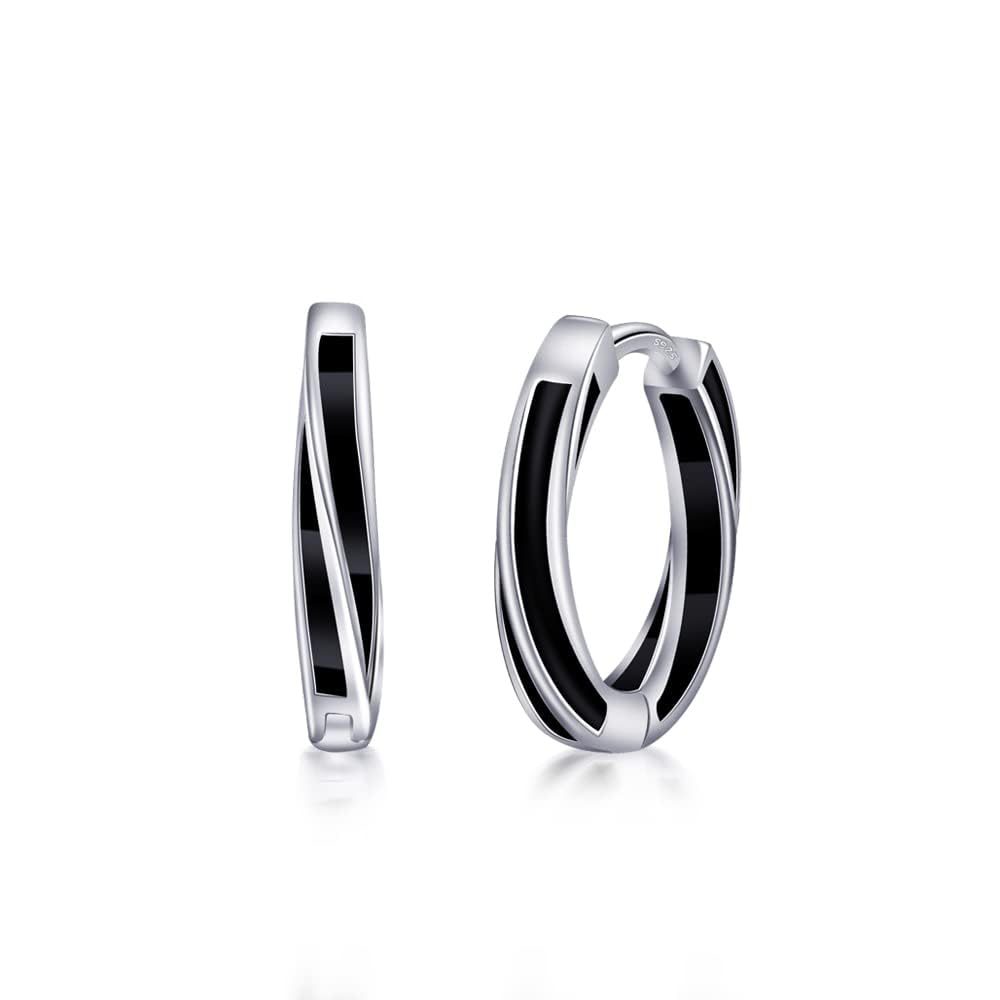 Immobird Hoop Earrings Black Twisted Small 925 Sterling Silver Hoop Earrings for Women Mens 11mm