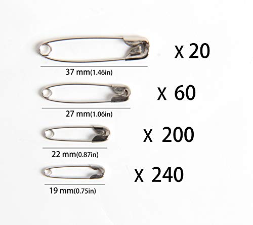 Happy Shop Premium Safety Pins- 4 Size-520 Count- Durable, Rust-Resistant Nickel Plated Steel Sewing Accessories Kit for Home Office Use Art Craft Sewing