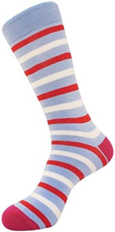 Oddball Argyle Candy Stripes Light Blue, White, Red,Dress Crew Socks
