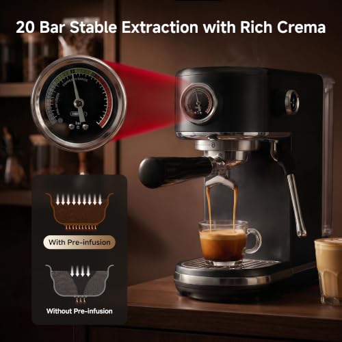 HIBREW H10B Programmable Espresso Machine with LED Display and Pressure Gauge | Compact Stainless Steel Coffee Maker 20 Bar with Milk Frother, Portafilter 51 mm for Cappuccino and Latte