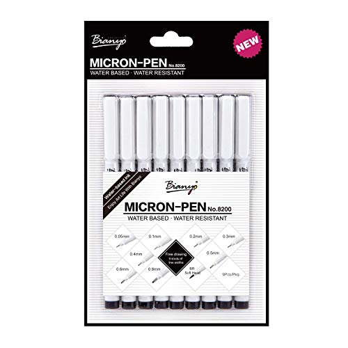 Bianyo Micro-Line Pens-Archival Ink-Ultra Fine Point, Art Waterproof Black Pen Set for Sketching, Artist Illustration, Technical Drawing, Office Documents, Scrapbooking, 9/Set - Thumbnail 6