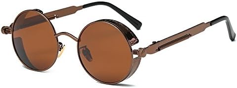 WPAY Retro Steampunk Style Round Sunglasses with Spring Hinges for Women Men (Brown Brown, 47)