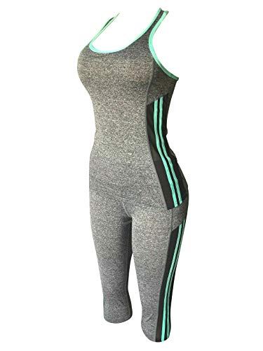 Women Gym Yoga Workout Activewear Set 2 Pieces Top+Leggings Set Sportswear (L/XL = US 8-12, Mesh Mint Green/Grey)
