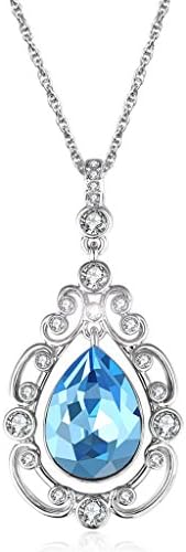 Lelekiss Vintage Pear-shaped Ocean Blue Teardrop Crystal Pendant Necklace in Swarovski Elements, Gift for Women