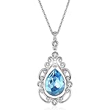 Lelekiss Vintage Pear-shaped Ocean Blue Teardrop Crystal Pendant Necklace in Swarovski Elements, Gift for Women