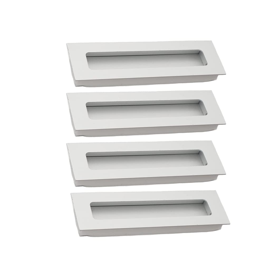 BOZONLI 4 Pack Aluminium Alloy Sliding Door Embedded Concealed Handles Cabinet Drawer Tatami Square Slotted Recessed Handle 96mm Silver-White — image 1