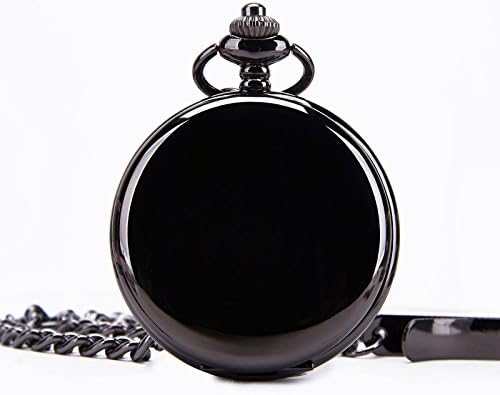 Smooth Antique Quartz Pocket Watch with Chain + Box (Black)