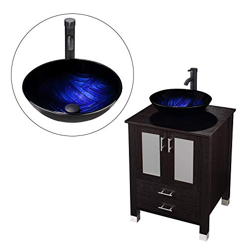24 inch Bathroom Vanity and Vessel Sink with Vanity Mirror,Modern MDF Cabinet w/Sink Faucet &Drain set