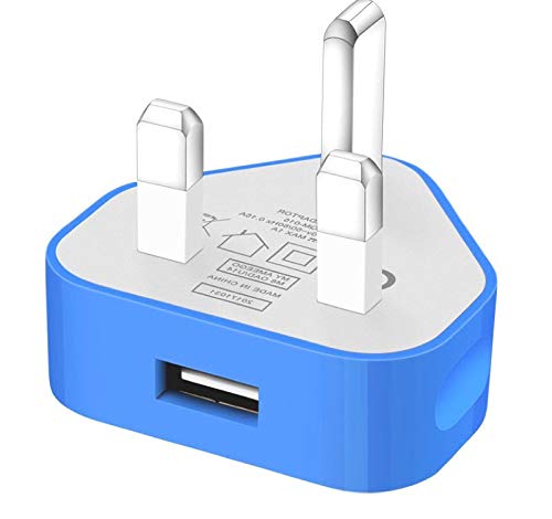 Themax® 1000mAh USB Mains Desktop UK Plug Charger Adapter Compatible iPhone iPad Samsung HTC LG Sony Huawei Motorolla BlackBerry Lenova Xiaomi Google Acer OnePlus Tablets Kindle (Blue)