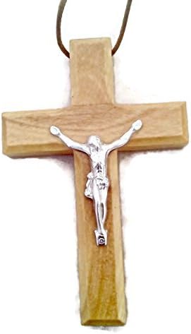 HJW Large Christian Crucifix Cross Olive Wood Pendant | 2.75 inches / 7 cm (Genuine Product)