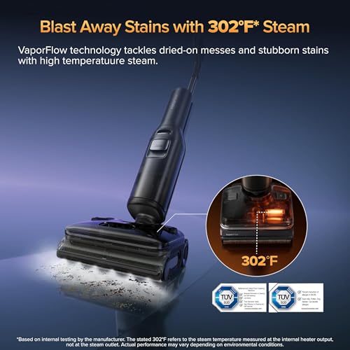 roborock F25 Ultra Wet Dry Vacuum Cleaner 22000Pa,Working 75 min,302°F Steam Mop & 187°F High Temperature Cordless Vacuum Mop with Blue Light,194°F Self-Cleaning,180° Lay-Flat,AI Assitant Wheels