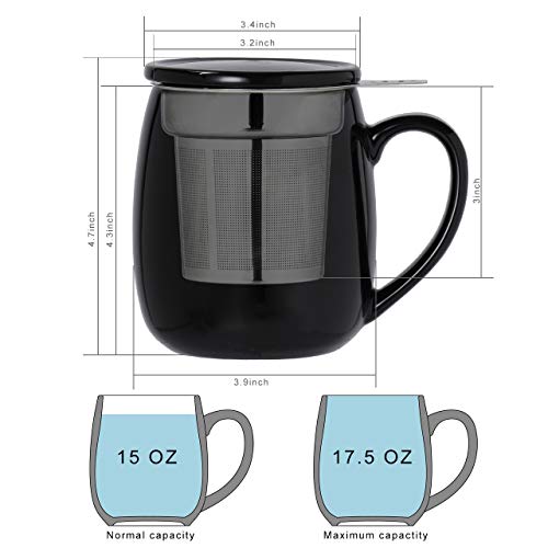 Peacehome Tea Cup Infuser Lid 17.5 OZ Large Ceramic Tea Mug with