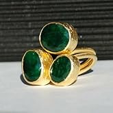 Vintage 18-Karat Gold Emerald Cocktail Ring - Oval Green Gemstone, Size 7