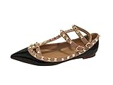 Kaitlyn Pan Pointed Toe Studded Strappy Caged Ballerina Leather Flats