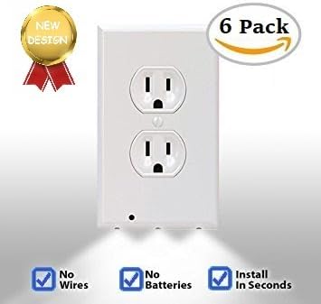 Wall Outlet Plate With LED Night Lights ~ No Batteries Or Wires ~ Auto On/Off ~ Installs In Seconds ~ (UPGRADED)