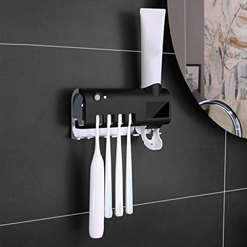 LANGMAN Toothbrush Sterilizer, UV Toothbrush Sterilizer Holder,Rechargeable Solar Power Wall Mounted Toothbrush Organizer with Automatic Toothpaste Dispenser (Black)