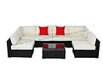 Do4U 7 Pieces Outdoor Patio PE Rattan Wicker Sofa Sectional Furniture Set (Cushion Thickness: 4.8 inches/ 12cm)(Black-6004)