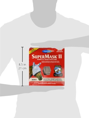 Farnam SuperMask II horse fly mask with ears, extended coverage, protects eyes from insects and debris, adjustable throat latch