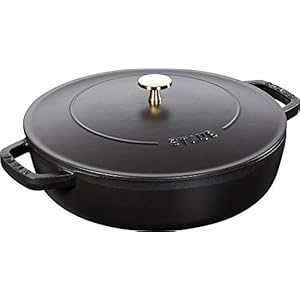 STAUB-Cast-Iron-Chistera-Black-28-cm STAUB Cast Iron Sauté Pan, Chistera Lid, Round, 3.7 L, Black, 33 x 31 x 9.5 cm