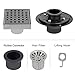 Modbath 5 Inch Square Shower Drain with PVC Base Flange, Floor Drain with Removable Quadrate Pattern Cover for Bathroom, Brushed 304 Stainless Steel, Includes Hair Strainer, Threaded Adapter