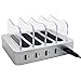 Simicore 4-Port USB Charging Station with 5 Short Charging Cables for Apple & Android Phones, Tablets & Other Devices - with Blue Charging Status Light (Silver)