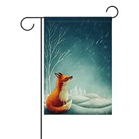 fudin Little Fox Winter Decorative Garden Flag 12 x 18 inch Polyester Waterproof Double Sided Yard Flag