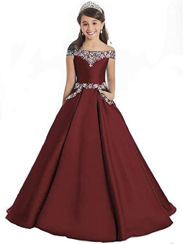 Oudy Girls Off The Shoulder A Line Pageant Dresses with Pockets Formal Dresses