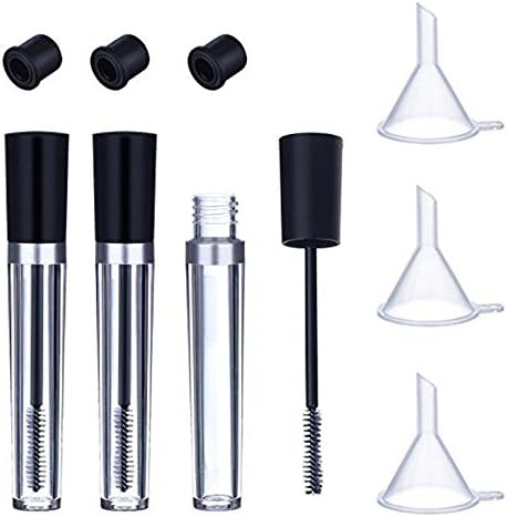 TENCHOE 7.5ml Empty Mascara Tube with Eyelash Wand Eyelash Cream Container Bottle DIY Mascara Container,Rubber Inserts,Funnels Set Pack of 3
