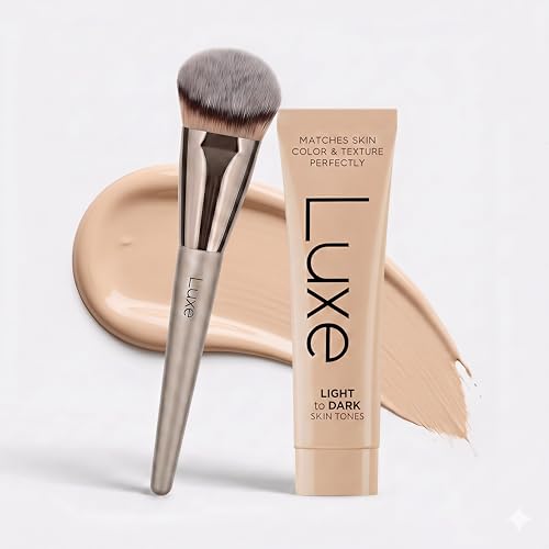 Luxe Changing Foundation for Light to Medium Skin Tone with Essential Brush Set – Smooth, Buildable Coverage – Includes Professional Makeup Brush for Flawless Application