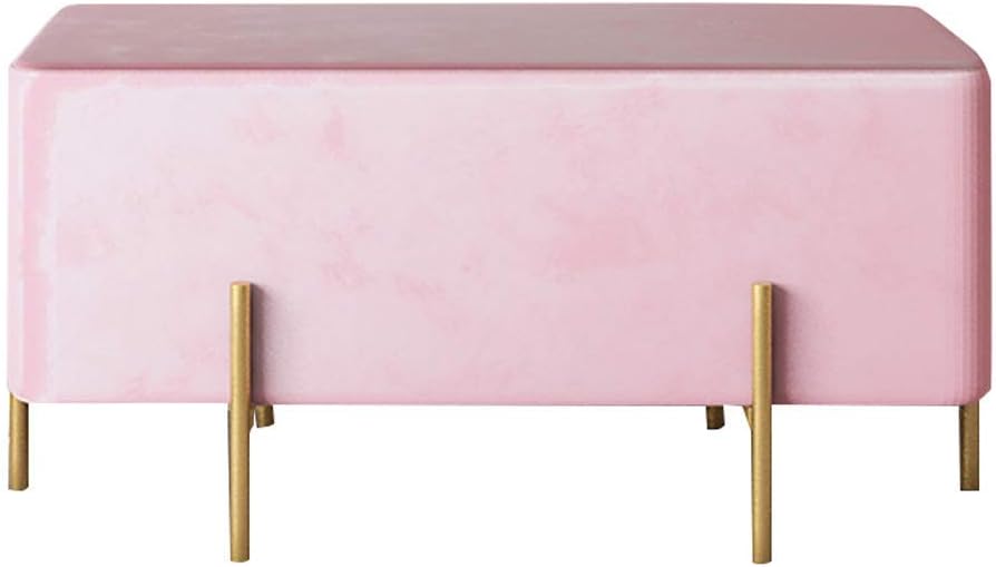 YZjk Pink Ottoman Bench with Gold Metal Base for Living Room Bedroom | Cube Foot Rest Stool/Seat | Pouffe Ottomans Pouf Footrest | Velvet Tufted | Max. 150kg